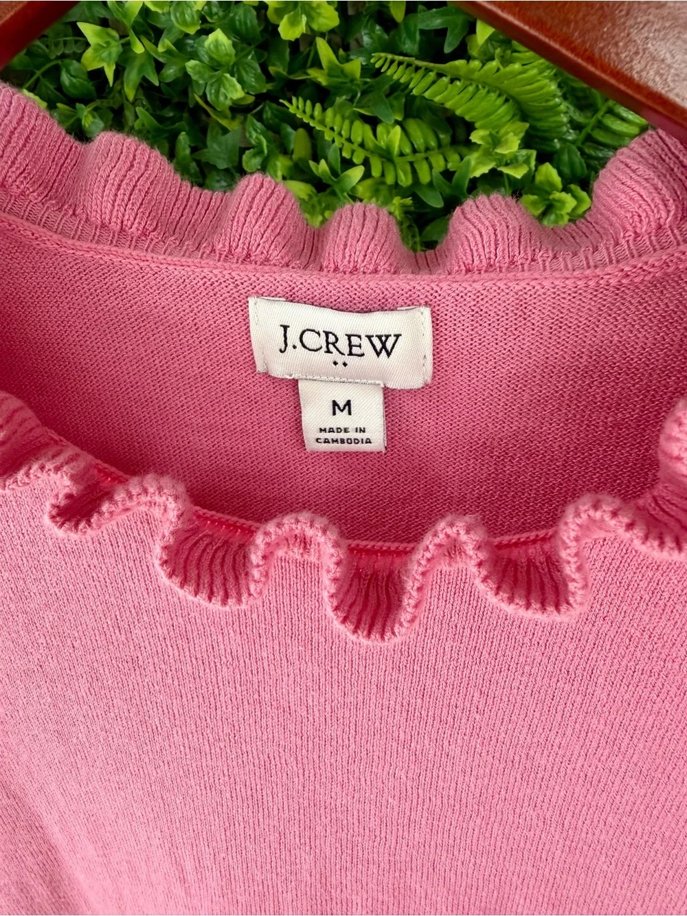 J.Crew Ruffle Neck Sweater | 100% Cotton | Pink | Size Medium